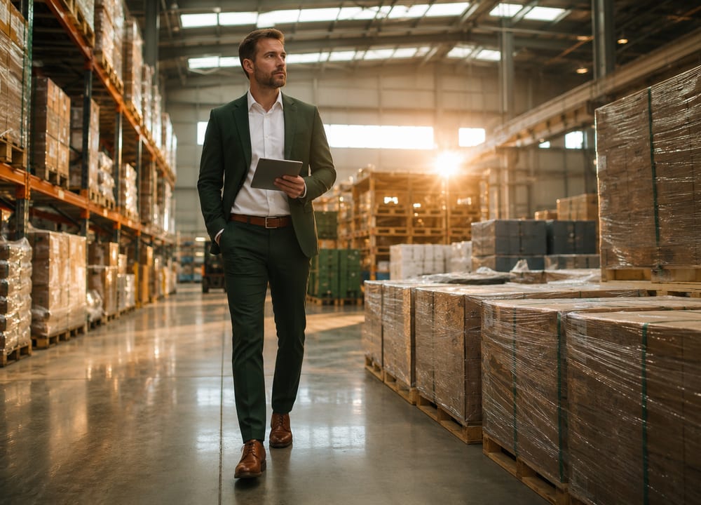 Procurement professional overseeing warehouse operations